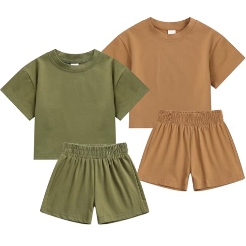 Image of WATOCHE 4Piece Baby Boys Summer Set Toddler Cotton Outfits 2 Short-Sleeve Tops + 2 Shorts