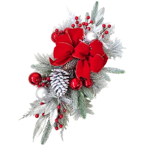 OFFSCH Christmas Teardrop Swag Bowknot Decor for Staircase Window Fireplace Lifelike Indoor Ornaments Reusable Xmas Garland Holiday Theme for Home Decoration