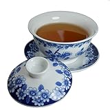 vv8oo Gaiwan 6oz Teacup Chinese Gongfu Tea Set Blue and White Porcelain Tea Cups Ceramic Tureen Teacup Sancai Cover Bowl with Lip Saucer Love of Butterfly (Love of Butterfly)