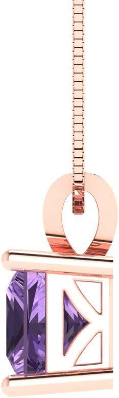 Clara Pucci 14K Rose Gold Plated Solitaire 18" Box-Chain Necklace - Sterling Silver 3ct Princess Cut Alexandrite Pendant - Image 3