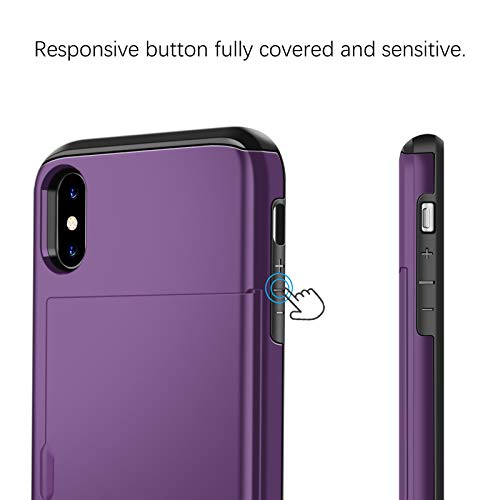 Samonpow Case For Iphone X Hybrid Iphone X Wallet Case Card Slot Holder Heavy Duty Protection Anti Scratch Dual Layer Hard Pc Soft Rubber Bumper Cover For Iphone X 5.8 Inch Purple #TOP3