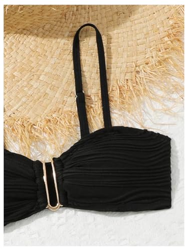 Image of SHENHE Girl's 3 Piece Swimsuit with Sarong Coverup Wrap Skirt High Waist Textured Bikini Set Black 13 Years