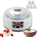 Probiotic Yogurt Machine Fully Automatic Yogurt Machine 1.2L, Timer and Constant Temperature Control, Food grade stainless steel liner with 5 Glass Jars for Homemade Greek, Vegan or Flavored Yogurt
