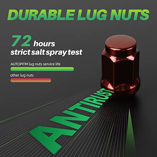 Image of AUTOPTIM M12x1.5 Red Lug Nuts - Replacement for Ford 2006-2019 Fusion, 2000-2019 Focus, 2001-2019 Escape, Red Conical 19mm Hex 1.38 inch Tall 20pcs One-Piece Design Closed End Lug Nuts