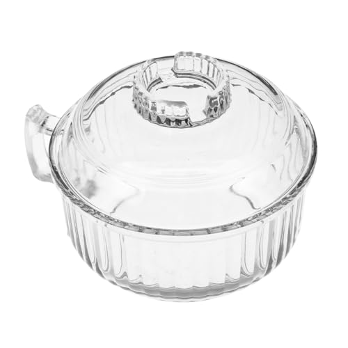 LIOOBO 耐熱ガラス製蓋付きスープボウル 小型軽量で持ち運び便利 キッチン用調理器具 家やレストラン向け蒸し器対応透明ボウル