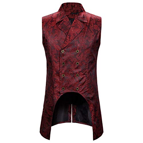Cloudstyle Mens Paisley Dress Vest Gothic Steampunk Waistcoat Floral Sleeveless Tailcoat