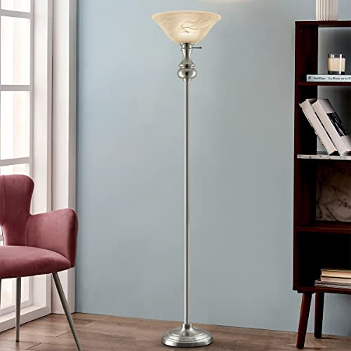 Oneach Modern Shirley Torchiere Floor Lamp For Living Room 150-Watt 71.5-Inch Floor Light With Frosted Glass Shade For Bedroom Silver #TOP7