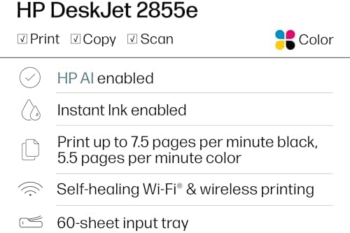 HP DeskJet 2855e Wireless All-in-One Printer, Scanner, Copier - 1