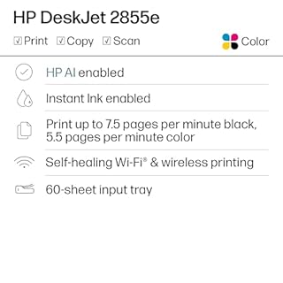 HP DeskJet 2855e Wireless All-in-One Colour Inkjet Printer, Scanner, Copier, Best for Home, 3 Months of Ink Included (588S5A)