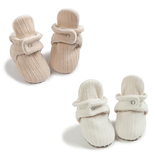 Image of Sawimlgy Newborn Infant Baby Girl Boy Cotton Booties Stay On Sock Slippers Soft Bedroom Shoes Non-Skid Ankle Boots With Grippers Toddler Crib Warm Shoe First Walker Birthday Shower