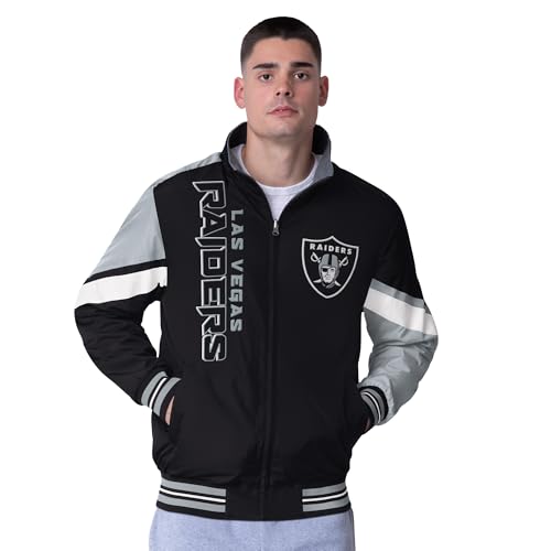 G-III Sports Mens Black/Heather Gray Las Vegas Raiders Strong Arm Reversible Full-Zip Jacket