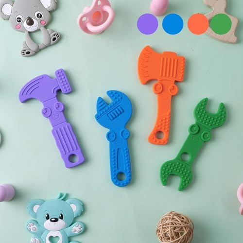 Image of TYRY.HU Baby Teething Toys for Babies, Baby Teether Toys, BPA Free Silicone Baby Molar Teether Chew Toys, Hammer Wrench Spanner Pliers for Boys Girls, Soft-Textured, Easy to Hold & Clean, 4 Packs