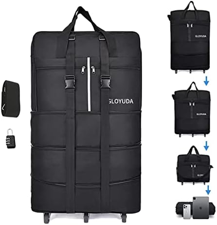 Gloyuda Expandable Foldable Luggage, 36'' Suitcase With Spinner Wheels, Rolling Duffel Travel Bag Large Capacity Collapsible Luggage, With 1 Combination Lock and 2 Fixing Straps, 1 Shoulder Strap