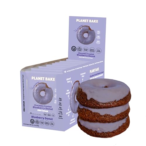 PLANET BAKE Vegan Donut - Gluten Free, Sugar Free, Kosher, Soy Free Donuts - Moist & Delicious Individually Wrapped Donuts For On-The-Go Healthy Snacking - Very Blueberry (8 Pack)