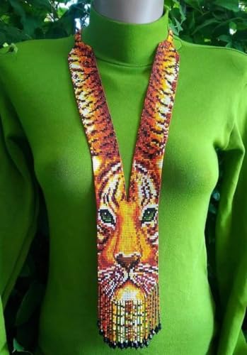 Gerdan ucraniano de cuentas hecho a mano con diseño de tigre multicolor 4