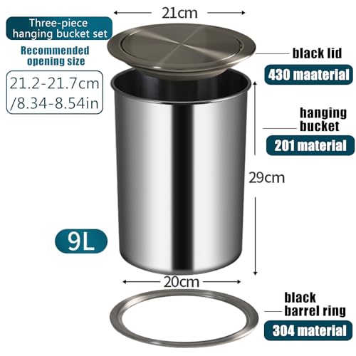 Contenedor de basura con tapa abatible, acero inoxidable 9/12 L miniatura 6