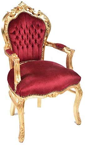 arterameeferro Sillón barroco de lujo de madera con hoja de oro y tela roja