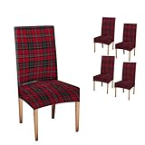 TOMWISH Christmas Chair Covers Set of 4,Red Green Tartan Plaid Scottish Spandex Stretch Dining Room Chair Cover,Removable Washable Kitchen Parsons Chair Covers Seat Slipcovers