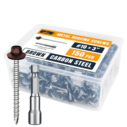 Image of ALBO 150 Pcs #10 x 3 Brown Ruspert-Coated Metal Roof Screws, EPDM Washers