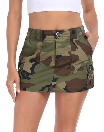 HDE Womens Micro Mini Cargo Skirt Mid Rise Y2K Button Utility Skirt with Pockets