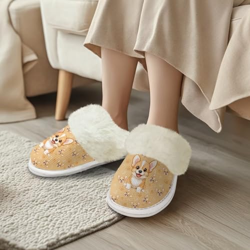 GETELINSENGD Dog Pattern Winter Fluffy Slippers Lightweight Anti-Skid Soft Fuzzy House Slippers for Women3
