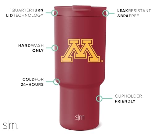 Image of Simple Modern Golden Gophers Tumbler with Straw | 30oz | Collegiate | Trek Officially Licensed University of Minnesota Insulated Water Bottle, Travel Mug | Football Gift for Men, Dad, Him, Her
