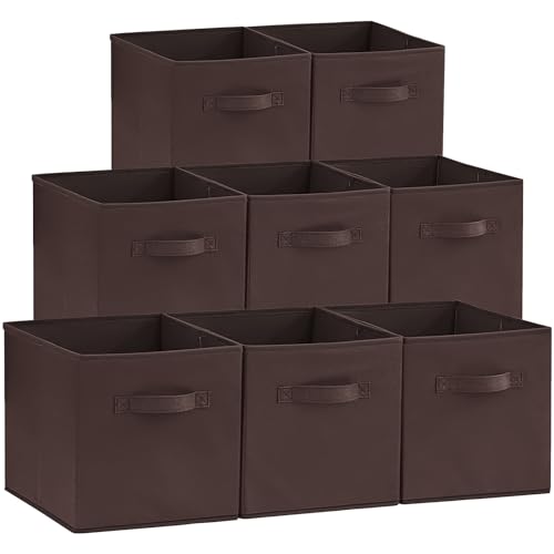 Lifewit Paquete de 8 Cubos de Almacenamiento Plegables, Cestas Organizadoras de Tela, Cajas de Almacenamiento con Asas, Cajas Almacenaje Para Guardar Ropa, Juguetes, 26,5 x 26,5 x 28 cm, Marrón