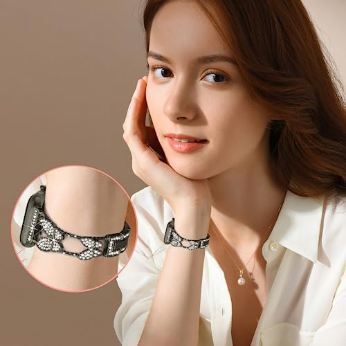 Image of Butterfly Band for Apple Watch Bands 40mm 41mm 42mm for Women Black | 42mm(S11 /10) 38mm iWatch SE Series 11 10 9 8 7 6 5 4 3, Slim Thin Metal Fancy Bling Cute Dressy Strap for Apple Watch Band