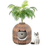 HOOBRO Rattan Plant Litter Box, Large Cat Litter Box Enclosure with Litter Box & Scoop, Odor Control Filter, Handwoven Litter Box Furniture with Decorative Plant, Real Stones, Brown BR09MW01