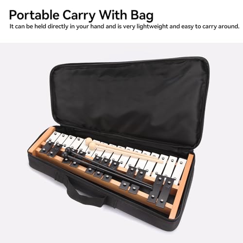 Image of Heuyrao 27 Note Foldable Glockenspiel Xylophone, Black & White | Wooden Percussion Instrument, 4 Mallets Included, Carrying Bag Included, For Adults and Beginners