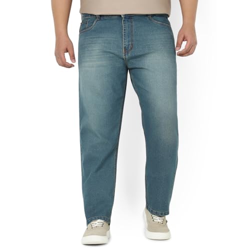 Image of Urbano Plus Men's Straight Fit Mid Rise Washed Jeans Stretchable