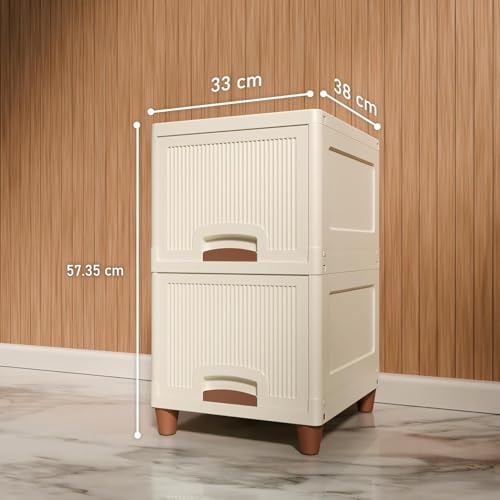 Image of Multi-Purpose Organizer | Modular Storage Box for Clothes, Kitchen, Bedroom & Living Room | Stackable Rack, Space-Saving Wardrobe Cabinet, 33LX38WX27H cm (2-Layer Drawer)
