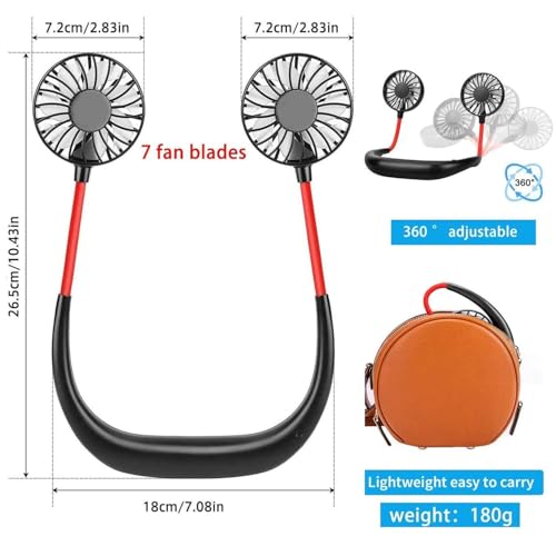 Image of Portable Neck Fan with USB Rechargeable, Hands-Free Bladeless Mini Fan with 3 Speeds Mode, 48 Air Outlets, Wearable Design for Travel, Sports, and Office Use (Black)