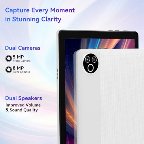 Image of Tablet 10 Inch Android 15 OS GMS Certified Tablets PC 1.8 GHz 5-Core 20 (3+17) GB RAM 64 GB ROM 1 TB Expandable 1280x800 HD IPS Touch Screen 5000 mAh WiFi 6 Bluetooth 5.4 Dual Camera 2025 (White)
