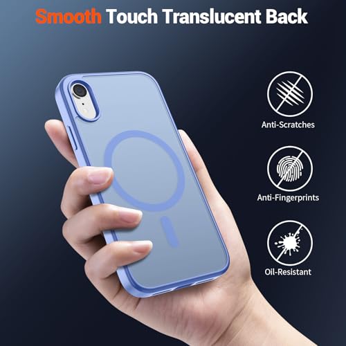 Image of SUPFINE Magnetic for iPhone XR Phone Case Blue Purple | With Screen Protector, Translucent Matte, Compatible with MagSafe, Military Grade Drop Proof, Rugged Shockproof Protective