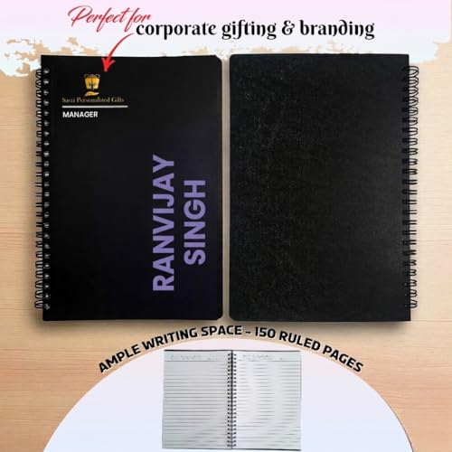 Image of SAVRI Personalized Spiral Diary A5 - Customized Notebook with Employee Name & Company Logo | Premium Ruled Diary for Office, School, College | Ideal Corporate Gift, Branding & Employee Welcome Kit