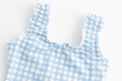 LIZENS Girls' Swimwear One Piece Scoop Neck Swimsuit Blue Plaid Cute Beach Bathing Suit for Kids3