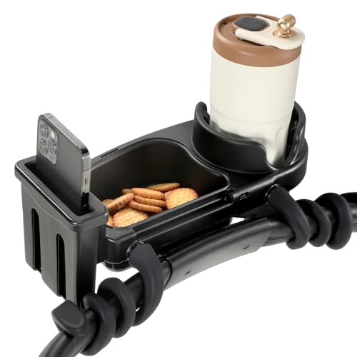 Image of Zooawa Universal Stroller Snack Tray, 3 in 1 Stroller Cup Holder with Phone Holder and Silicone Flexible Arms Grip, Stroller Tray Attachment Compatible with Uppababy, Baby Jogger, BOB Stroller
