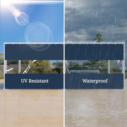 Covers & All Vinyl Outdoor Curtains for Patio Waterproof β 12 oz Outdoor Clear Panel Curtains, Gazebo Curtains with Brass Grommets for Pergola, Porch & Patio Walls for Winter (7 x 12 ft, Blue) - 3