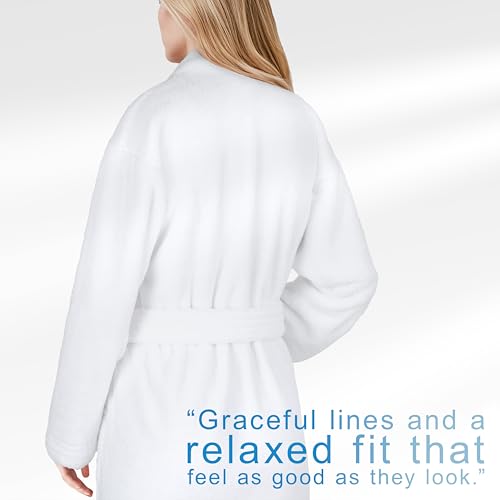 Image of American Soft Linen Women's Fleece Bathrobe - Luxury Soft, Plush, Fuzzy & Warm Turkish Robe for Women, Cozy Spa Quality Adult Bathroom Lounge Robe, White M