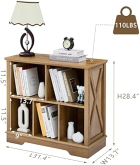 Farmhouse 5 Cube Bookshelf, Storage Organizer Bookcase, Kids Toy Storage Cabinet, Small Bookshelves Storage Organizer Shelf, Wood Display Cabinet Book Shelves for Bedroom,Living Room,Natural Oak
