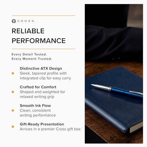 Image of Cross ATX Luxury Translucent Blue Lacquer Rollerball Pen with Modern Metal Finish - Medium Point, Smooth Writing, Presented in Premium Gift Box