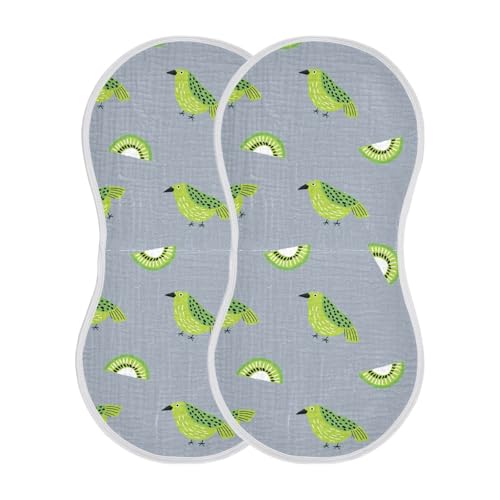 Oliver Jeffers Style Kiwi Jade Bird Design Green Gray Cotton Burp Cloths Soft Touch Baby Cloth for Unisex Babies Set of 2, 22x11in