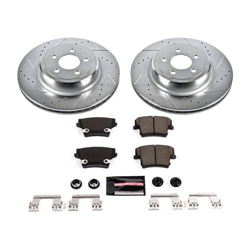 Image of PowerStop Rear Brake Kit for Dodge Charger 2006-14 | Dodge Magnum 2006-08 - Drilled and Slotted Disc Rotors with Carbon-Fiber Ceramic Brake Pads Replacement, K5486