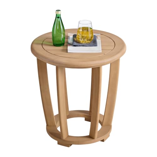 Alaterre Furniture Orris Outdoor Side Table - 19.7” Weather-Resistant Eucalyptus Wood Round Outdoor Table with Slatted Tabletop - Modern Outside Furniture for Patio, Porch, Deck or Poolside (Natural)