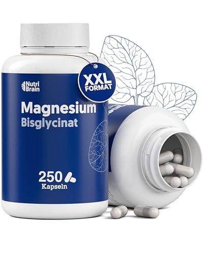 Magnesiumbisglycinat 2000 mg - HOCHDOSIERT, 250 Kapseln | Premium: Chelatiertes Magnesium mit hoher Bioverfügbarkeit für erholsamen Schlaf, Energie, Knochen und Muskeln, Konzentration