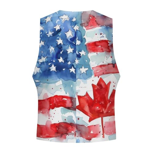 Watercolor U.S. Canada Flag Novelty Men's Suit Vest Casual Formal Dress Vests Business Waistcoat4