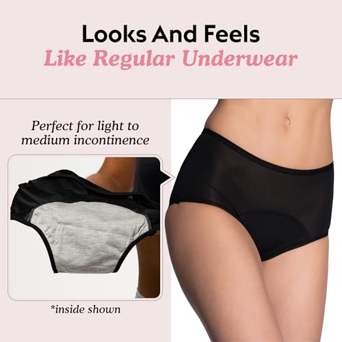 Everdries Washable & Reusable Incontinence Underwear for Women Over 60 - Leakproof, Discreet, Absorbent, Machine-Washable Panties (Original, M, Pack of 5)