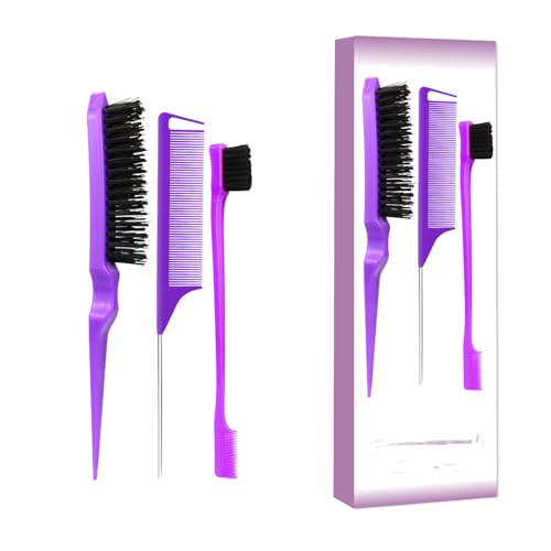 Xiangwenlan 3 Pcs comb Purple Slick Back Brush Set, Vented Brush, Wide-Tooth Comb, Teasing Brush for Smoothing Baby Hair, All Hair Types, Unisex Adults & Children