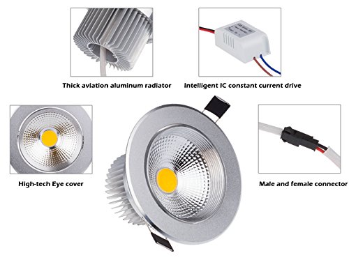 Lemonbest® Super Bright 7 Watts Cob Led Ceiling Light Downlight Warm/Cool White Spotlight Lamp Recessed Lighting Fixture, Halogen Bulb Replacement (Warm White, Dimmable) #TOP3